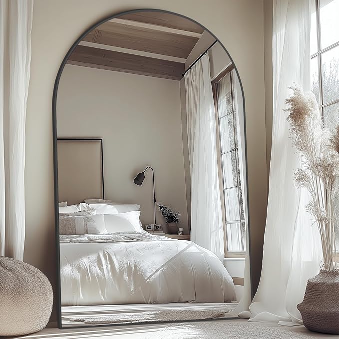 MirrMuse Oversized Floor Mirror Full Length with Stand, 72"X44", Arched | Extra Large, Tempered Glass, for Bedroom Living Room Gym, Black Aluminum Alloy Frame, Hanging or Leaning
