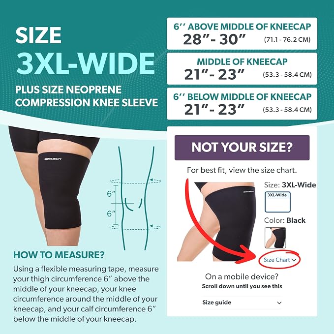 BraceAbility Plus Size Neoprene Knee Sleeve - Compression Support Brace for Bariatric Women or Men with Arthritis Joint Pain, Fitting Overweight to Obese Thighs and Legs (3X-Large Wide)