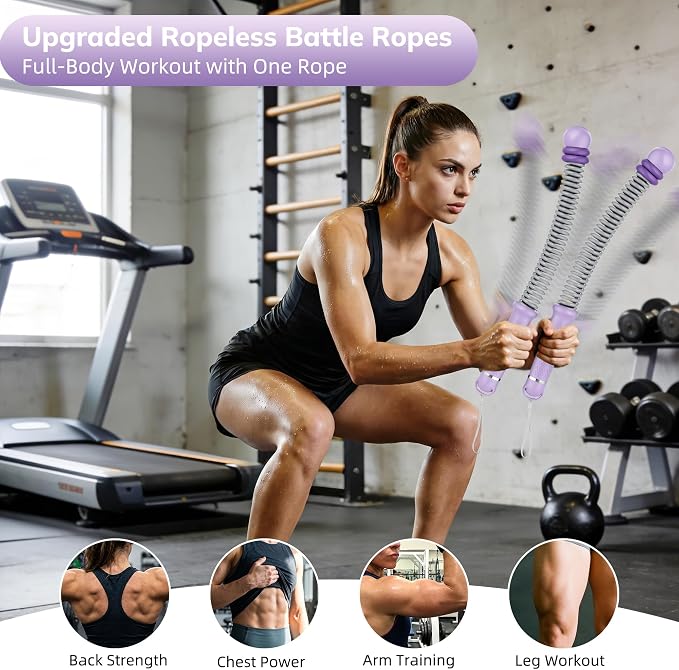 Upgrade Weighted Ropeless Battle Ropes, Adjustable Cordless Battle Rope – Portable Battle Ropes for Home Gym Workout, HIIT & Cardio Full Body Training Exercise Rope for Strength Training Men & Women
