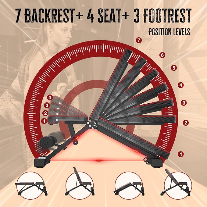 Multi-Function All in 1 Weight Bench Set - Multi-Positions Heavy Duty Weight Lifting Sit Up Bench Workout Benchs Folding Bench Press for Home Gym