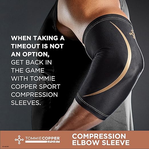 Tommie Copper Elbow Compression Sleeve, 15-20 mmHg (S/M, Black) | 15-20 mmHg | 4D Stretch | Copper Znergy | Non-Slip Fit