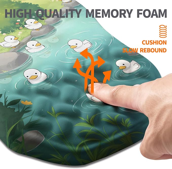 Ergonomic Slope Mouse Pad Wrist Support, Wrist Rest Mousepad for Carpal Tunnel Pain Relief with Massage Bulge and Slow Rebound Memory Foam (12x8 inch, Cute Ducks)