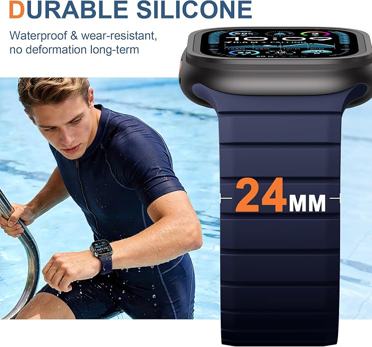 SNBLK Magnetic Band Compatible with Apple Watch Bands for Men 44mm 45mm 46mm 49mm 42mm 41mm 40mm 38mm Women, Secure Silicone Sport Loop Magnet Strap for iWatch Ultra 3 2 1 SE Series 11 10 9 8 7 6 5 4