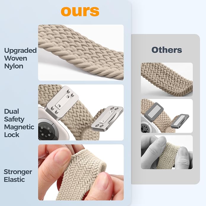 Laffav Braided Stretchy Band Compatible with Apple Watch Bands 42mm 40mm 41mm 38mm 44mm 45mm 46mm 49mm for Women Men, Magnetic Nylon Solo Loop Sport Strap for iWatch Series 11 10 9 8 7 6 5 4 SE Ultra