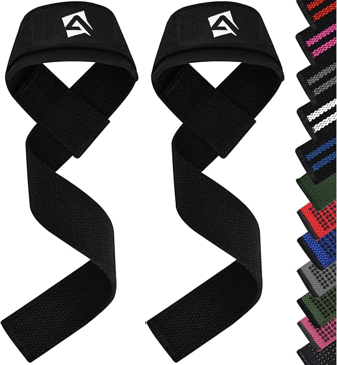 AQF Weight Lifting Straps, Padded Cotton Gym Wrist Straps for Deadlifts | 23" Extra-Long, Heavy-Duty Webbing, 5mm Neoprene Cushioning, Open-Loop Design, Sold as Pair, Ideal for Rows & Pull Workout