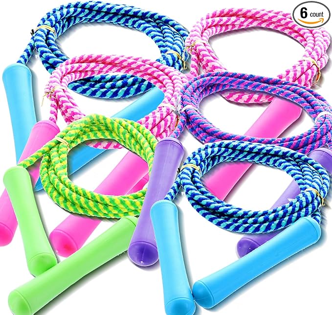 GiftExpress Adjustable Size Colorful Jump Rope for Kids and Teens - Outdoor Indoor Fun Games Skipping Rope Exercise Fitness Activity and Party Favor - Assorted Colors Pack of (6)