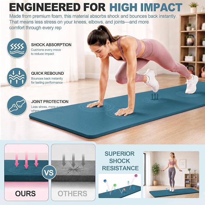 HULKFIT High Density Non Slip Yoga Mat, Extra Thick Exercise Mat with Carrying Strap, for Pilates, Fitness, Home Gym & Floor Workouts - Multiple Thickness & Multiple Color