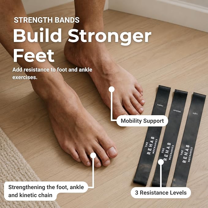 Foot Strength Bands – Latex Resistance Bands for Foot, Ankle & Toe Strength | Helps with Plantar Fasciitis, Bunions, Hammer Toe & Balance · QR-Linked Exercise Programs - Set of 3