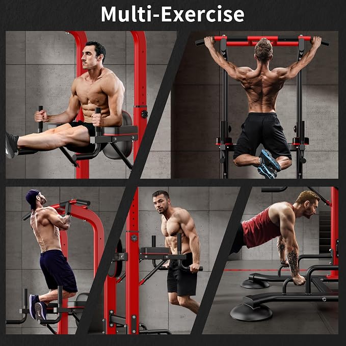 SogesHome Pull Up Bar and Dip Station Adjustable Home Gym Fitness Equipment | Multifunctional Heavy Duty Power Tower 330LB Capacity, Free Standing Strength Training Exercise Machine for Full Body Workout