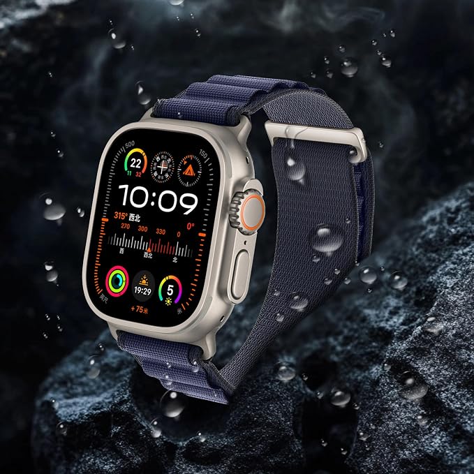 Alpine Nylon Sport Bands Compatible with Apple Watch Ultra Band 49mm 46mm 45mm 44mm 42mm Men Women, Stretch Loop Strap with D-Hook for iWatch Series 10 Ultra SE 9 8 7 6 5 4 3 2 1 (Navy Blue, 49mm/46mm/45mm/44mm/42mm(Series 3))