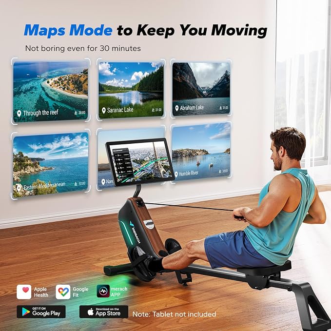 MERACH Rowing Machines for Home, Powerful Electromagnetic Row Machine with 51.2" Extended Rail, 16-Level Handle Resistance Adjustment Rower, 350 LBS Load Capacity, Ergonomic Comfort Seat, Easy Storage