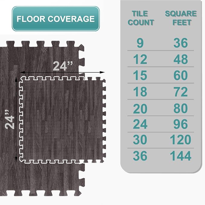 Sorbus Wood Grain Floor Tiles Foam Mat EVA Interlocking Mats Tile 3/8-Inch Thick Flooring Wood Puzzle Exercise Mats w/Borders - Home Playroom Basement, Apartment, Trade Show, Baby, Dance