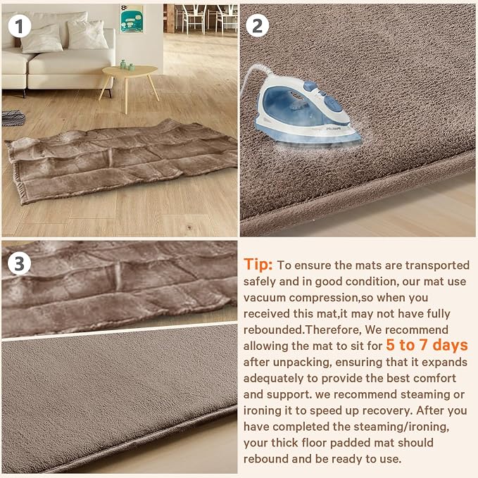 Baby Play Mat for Floor,Ultra Thick Elastic Foam 59"x59" Playmat Tummy Time Muscle Crawling Exercise Activity Cushion Gym Mat Nursery Playroom Area Kids Rug for Babies, Toddlers,Infants,Camel