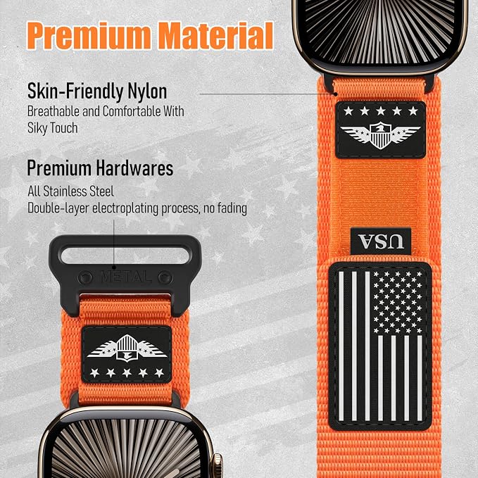 Rugged Nylon for Apple Watch Ultra 2/ Ultra 3 Band Series 11/10/9/8/7/6/5/4/3/SE iWatch Bands Men,Soft Woven Stars-Stripes Flag Wristbands Strap for Apple Watch Ultra 3/2/1 49mm 46mm 45mm 44mm 42mm