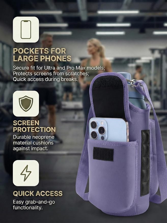 Magnetic Gym Bag,Magnets Gym Water Bottle Bag Carrier Holder with Pockets & Strap Fit for 18 to 40 oz Owala Hydro Flask Yeti, Gym Accessories for Men Women,Walking, Hiking