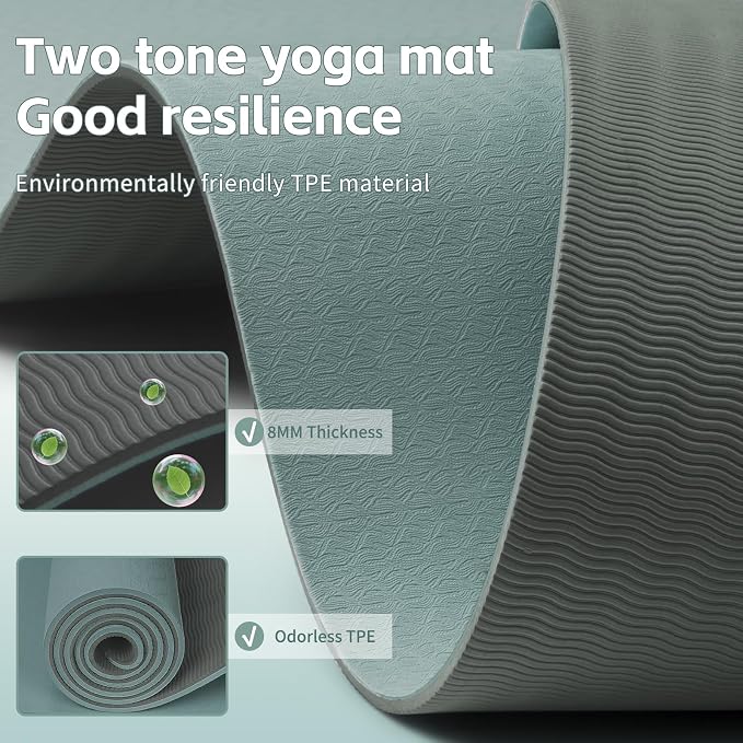 PAIDU Yoga Mat 8mm TPE Non‑Slip Fitness Mat with Strap for Home Workouts | SGS Certified, Odorless, Tear‑Resistant, Unisex, for Yoga, Pilates, Meditation, Home & Gym Workouts