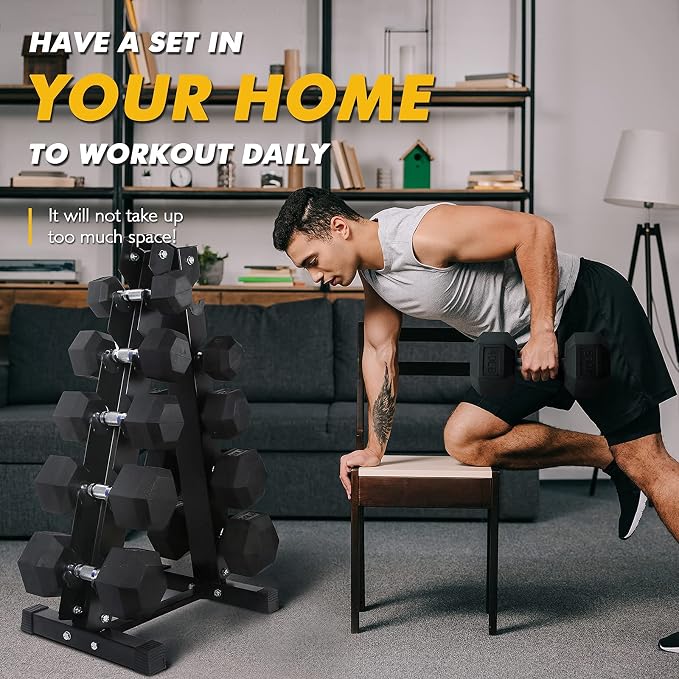 RitFit Rubber Coated Hex Dumbbell Weights Set for Home Gym | Cast Iron Core, Anti-Slip Knurled Chrome Handle, Hexagon Anti-Roll, Heavy-Duty Dumbbell Set for Strength Training