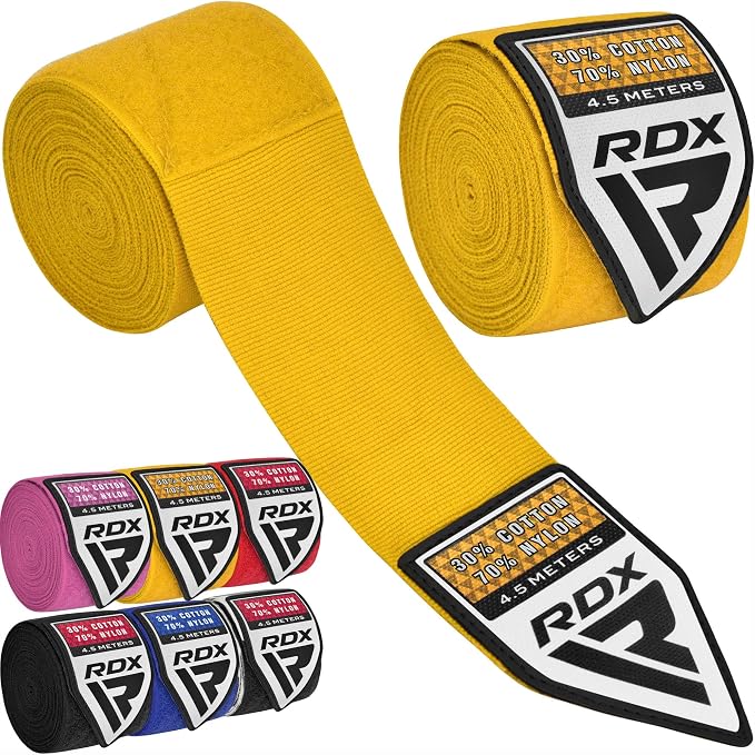 RDX Boxing Hand Wraps 4.5M / 180 Inches – Mexican Style Semi-Elastic MMA Inner Gloves - Wrist Support for Muay Thai, Kickboxing, BJJ, Karate - Thumb Loop & Hook and Loop Closure - Cotton & Nylon Blend