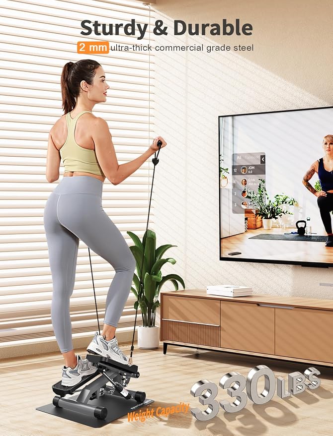 SPORTSROYALS Stair Stepper,Twist/Mini Stepper for Exercise at Home,Step Machine with Resistance Bands for Full Body Workout, 350lbs+ Capacity