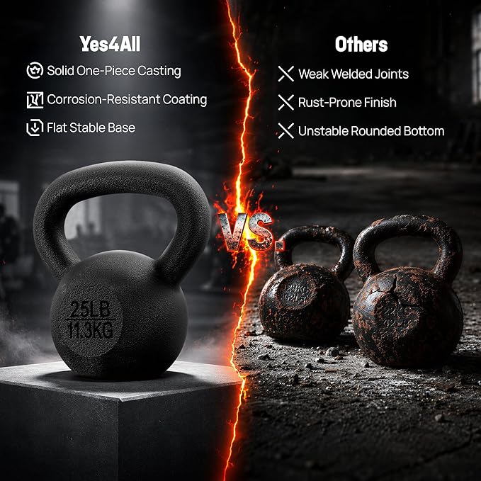 Yes4All Cast Iron Kettlebell, Strength Training Kettlebells 5-80 Lb (5,10,15,20,25,30,35,40,45,50,60,70,80 Lb) for Full Body Workout, Push up, Strength Training - Single & Kettlebell Set of 2 for Men