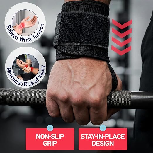 Dr. Arthritis Weight Lifting Wrist Wraps with Thumb Loop, Heavy-Duty Wrist Straps for Weightlifting, Hybrid Training, Olympic Lifts & Calisthenics, Non-Slip Gym Wraps for Men & Women (Black, Pair)