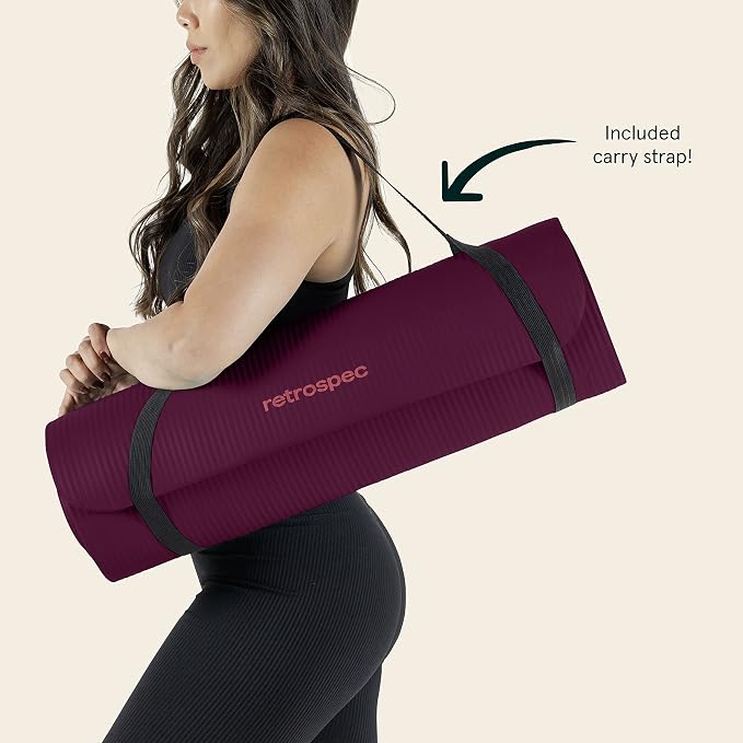 Retrospec Solana Yoga Mat Thick 1/2in Non-Slip Workout Mat with Nylon Strap - 72x24in Exercise Mat for Pilates, Stretching & Fitness - BPA Free, Easy Clean