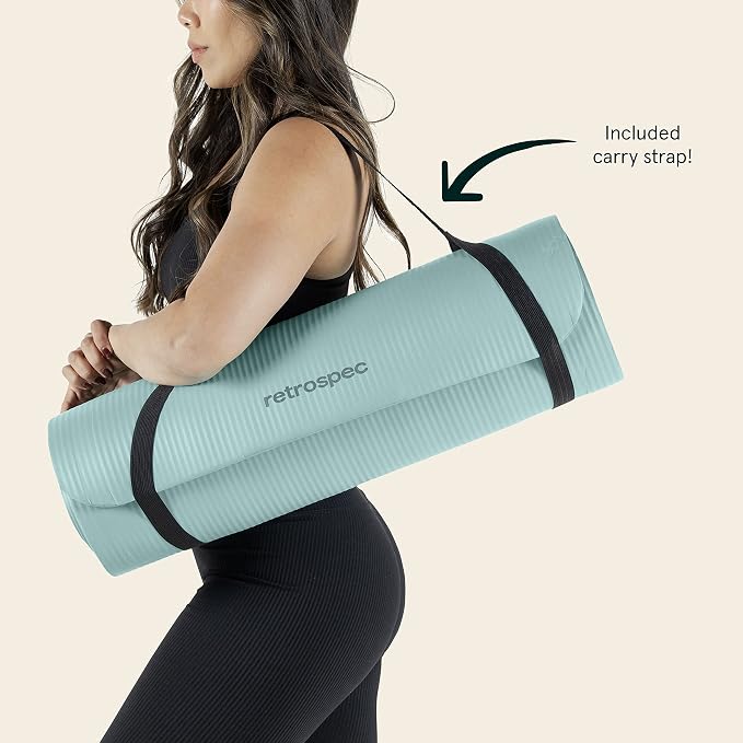 Retrospec Solana Yoga Mat 1" Thick w/Nylon Strap for Men & Women - Non Slip Exercise Mat for Home Yoga, Pilates, Stretching, Floor & Fitness Workouts