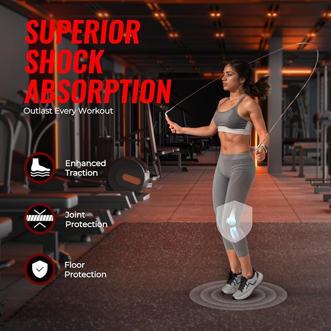 SUPERJARE 0.79'' Extra-Thick Exercise Equipment Mats, 6 Pcs 24 Sq Ft Rubber Top Floor Tiles with High Density EVA Foam, Interlocking Gym Flooring for Home Gym, Protective Workout Mat, Black/Grey