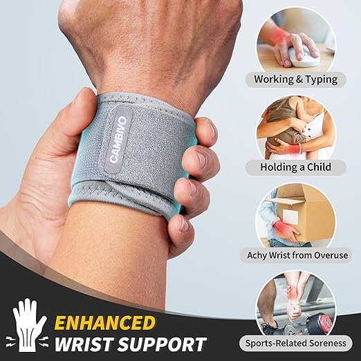 CAMBIVO 2 Pack Wrist Brace for Carpal Tunnel with wraps, Gray | Wrist Support, Adjustable Wrist Wraps for Weightlifting, Tendonitis, Pain Relief, Sleeping, Night, Gym, Neoprene, Both Hands