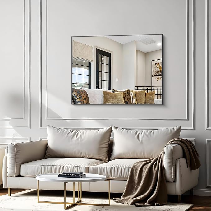 36x48 Inch Black Rectangle Mirrors for Wall, Large Bathroom Mirror for Over Sink, Black Framed Rectangular Mirror for Living Room Bedroom Bathroom, Hangs Horizontally or Vertically