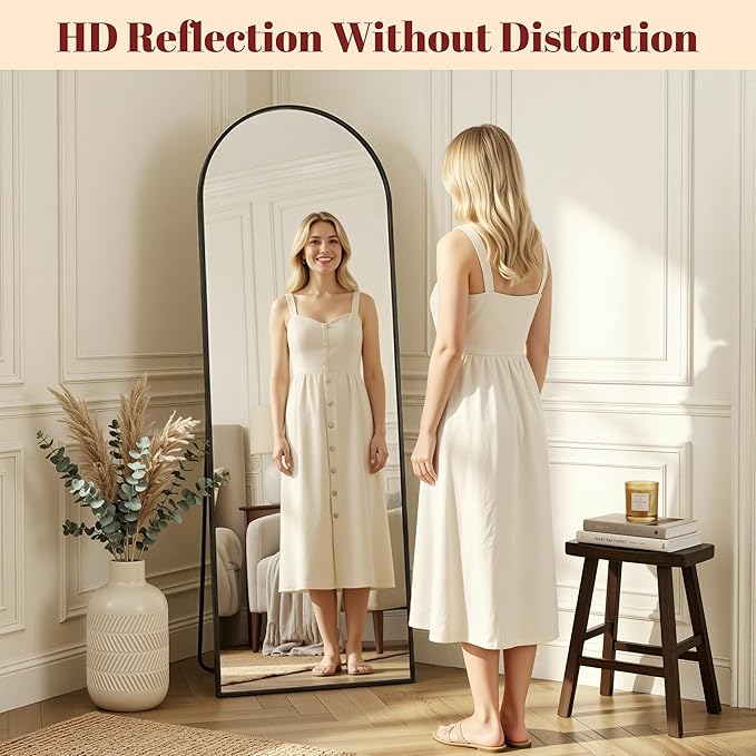 Suidia 71"x32" Arched Full Length Mirror with Stand, Full Body Mirror with Aluminum Frame, Freestanding/Leaning/Wall-Mounted, Floor Mirrors for Bedroom, Living Room, Entryway, Dressing Room, Black