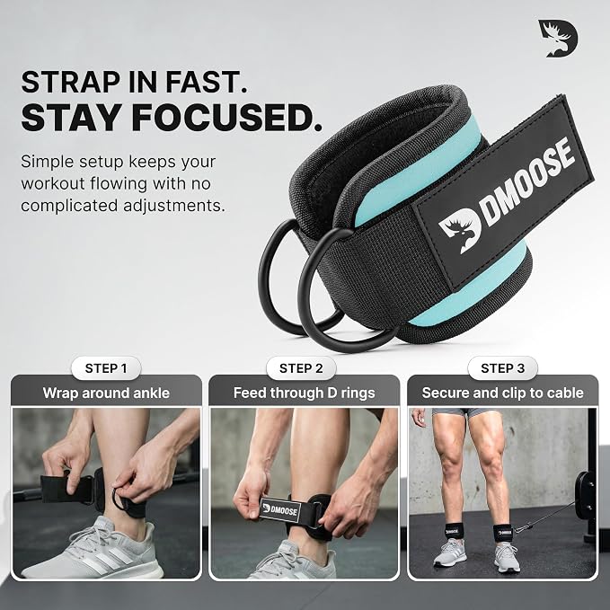 DMoose Ankle Strap for Cable Machine - One Size Fit with Premium Padding, Workout Kickback Ankle Cuffs, Ankle Bands for Working Out, Booty Workouts, Leg Extension, Hip Abductors & Lower Body Exercises