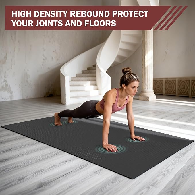 Stepwaver Extra Large Exercise Mat, 6'x4'/ 7'x5'/ 8'x5' / 9'x5'/ 10'x5' (6mm) Thick Workout Mat for Home Gym & Garage Flooring, Shoe-Friendly, Non-Slip, Ultra Durable, Thick Large Workout Mats for Home Workouts