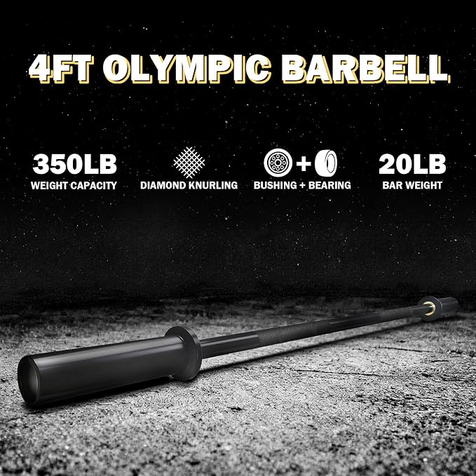 4ft Olympic Barbell - 2-Inch Strength Training Bar for Squats, Deadlifts, Bench Press & Home Gym, 500lbs Capacity, Includes Silent Collars