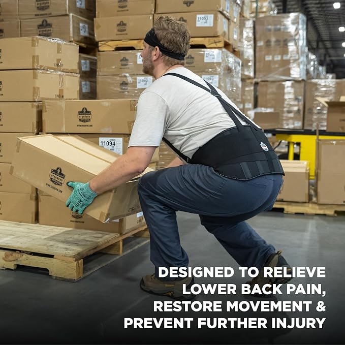Ergodyne ProFlex 1625 Back Support Brace, Stays and Rubber Webbing for Snug Fit, Removeable Straps, Adjustable