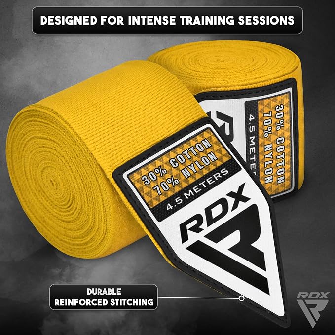 RDX Boxing Hand Wraps 4.5M / 180 Inches – Mexican Style Semi-Elastic MMA Inner Gloves - Wrist Support for Muay Thai, Kickboxing, BJJ, Karate - Thumb Loop & Hook and Loop Closure - Cotton & Nylon Blend