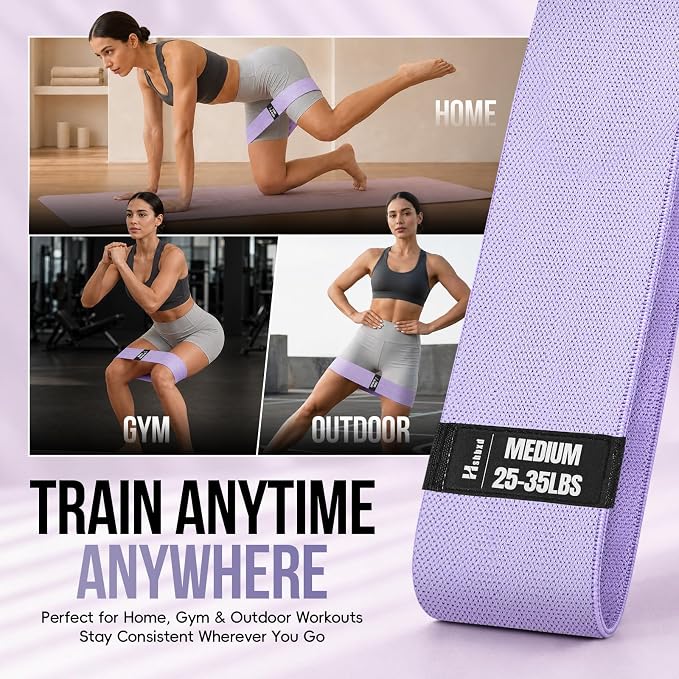 Fabric Resistance Band Set with Exercise Guide, 3 Levels for Hip and Glute | For women and men; 3 resistance levels with an exercise guide for legs, squats, yoga, fitness, and physical therapy