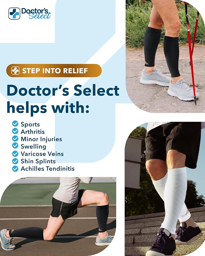 Doctor's Select 2 Pairs Copper Calf Compression Sleeve - Leg Compression Sleeves for Women & Men, Shin Splint Relief