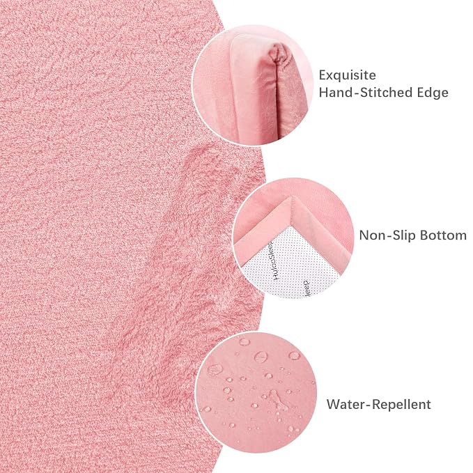 Huloo Sleep Play Mat for Babies Toddlers,1.3" Thick Elasti-Foam Anti-Fall Cushion Mat for kids Room,28×72 Bedroom Bedside Rugs,Water-Repellent Soft Coral Velvet,Non-Slip(Pink)