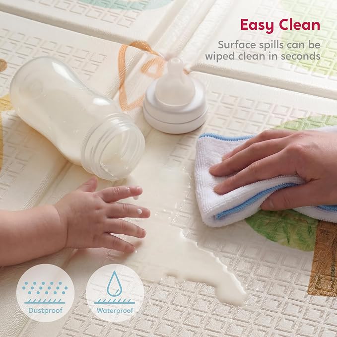 Baby Play Mat – Foldable 78"x51" XPE Foam Baby Floor Play Mat with Fabric Surface, Double-Sided Cute Print, Soft Non-Slip Tummy Time, Play Mat for Babies 0-12 Months, Nursery, Playroom, Living Room