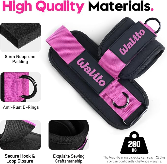 WALITO Ankle Resistance Bands with Cuffs, Exercise Bands for Legs and Butt, Booty Workout Equipment for Kickbacks and Hip Fitness Training