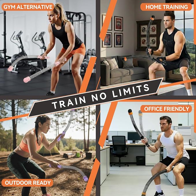 Cordless Battle Ropes Adjustable Trainer, Ropeless Weighted Portable Exercise Equipment for Home Gym Workouts, Compact Arm Strength for Men Women, Heavy Flex Rope Stick Fitness Gift
