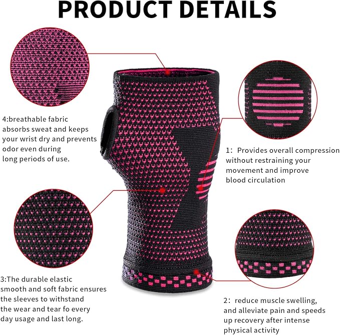 Wrist Compression Sleeves (Pair) for Carpal Tunnel and Pain Relief Treatment,Wrist Support for Women and Men.Breathable and Sweat-Absorbing carpal tunnel wrist brace