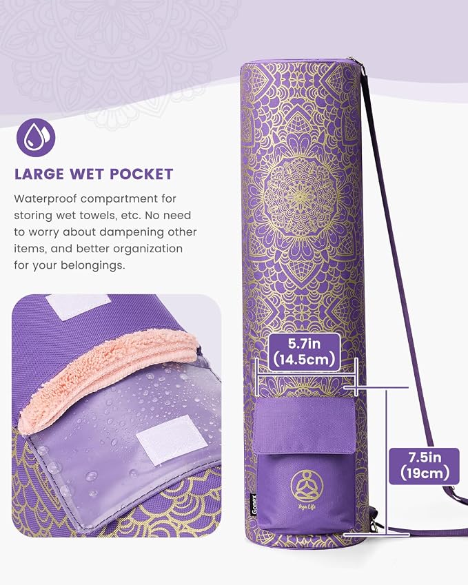 Gonex Yoga Mat Bag, Full-Zip Mat Carrier | 600D Oxford Fabric, Wet Pocket, Front Zip Pocket, Adjustable Strap, Fits Mats up to 26"