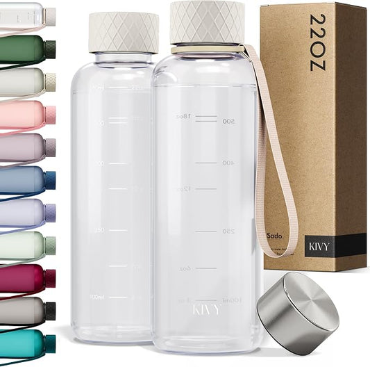 KIVY Slim Water Bottle 22oz [Lightweight & Shatterproof] Leak Proof Bottle for Women & Men - Clear plastic water bottle no straw - Dishwasher Safe Tritan Bottle BPA Free