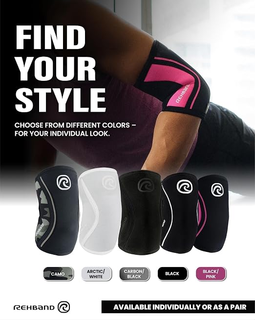 Rehband Elbow 5mm Compression Sleeve, Neoprene Elbow Sleeves for Weightlifting, Anatomical Design, Non-Slip & Close Fitting, Elbow Support Unisex, Colour:Black - 1 Pair, Size:X-Large