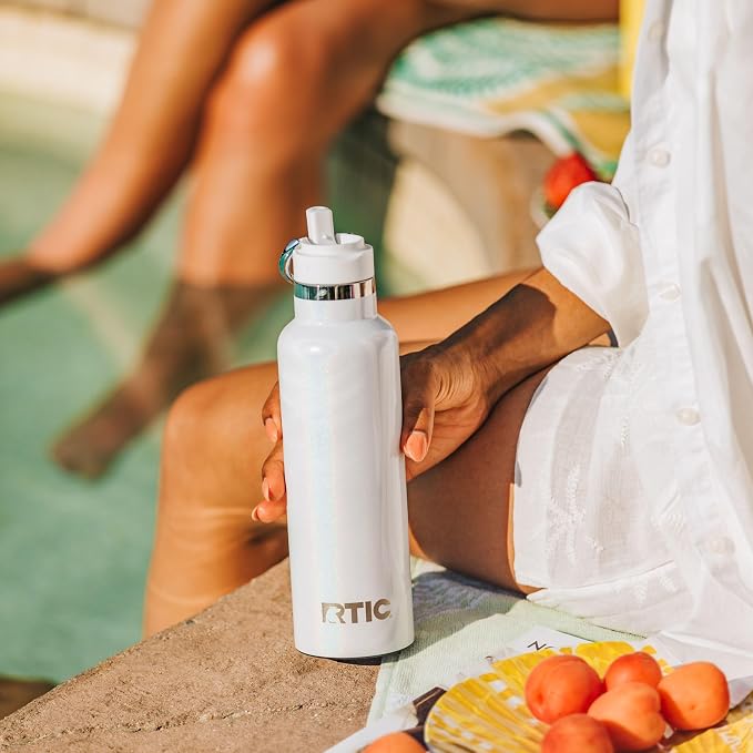 RTIC 16oz Journey Water Bottle Ceramic Lined Metal Stainless Steel Vacuum Insulated, BPA Free, Reusable, for Water, Hot and Cold Drinks, Travel, Sports, Camping, Pale Pink Glitter