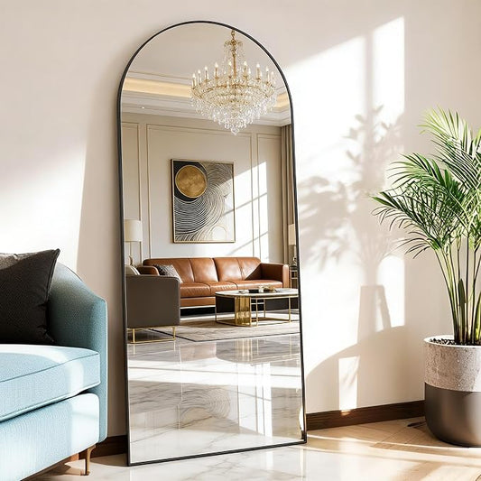 Arched Full Length Mirror 56"x21" Black | Aluminum Frame Shatterproof Glass, Freestanding Leaning Wall Mounted Mirror for Bedroom Living Room Entryway, Modern