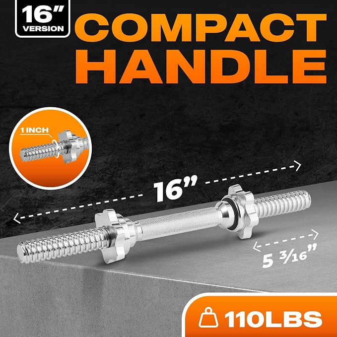 Yes4All Threaded Dumbbell Handles, Adjustable Dumbbell Bar Pair, 14/16/18/24-Inch Sizes, Fits 1" or 1.15" Plates, Non-Slip Grip, Secure Star-Lock Collars