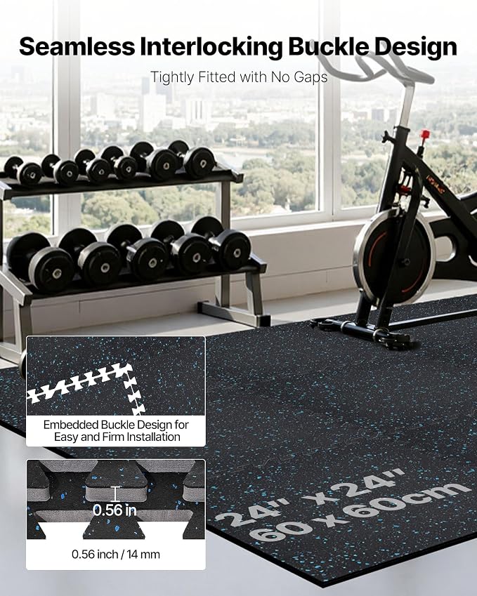 VEVOR 0.56Inch 96sq.ft 24 Tiles Gym Flooring for Home Gym, Rubber Top with High Density EVA Foam, 24 x 24In Gym Floor Exercise Equipment Mats, Interlocking Gym Mats, Puzzle Workout Mats, Black & Blue | Rubber Top with High Density EVA Foam, Lightweight...
